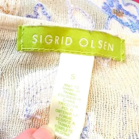 Sigrid Olsen Tan Cardigan Sweater with Metallic Accents Size Small - Picture 8 of 10